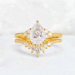 Pear Cut Moissanite Floral Chevron Bridal Ring Set - Additional view