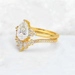 Pear Cut Moissanite Floral Chevron Bridal Ring Set - Additional view