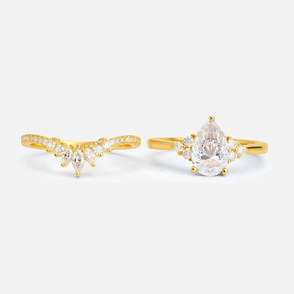 Pear Cut Moissanite Floral Chevron Bridal Ring Set - Additional view