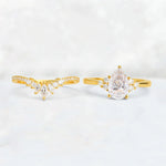 Pear Cut Moissanite Floral Chevron Bridal Ring Set - Additional view