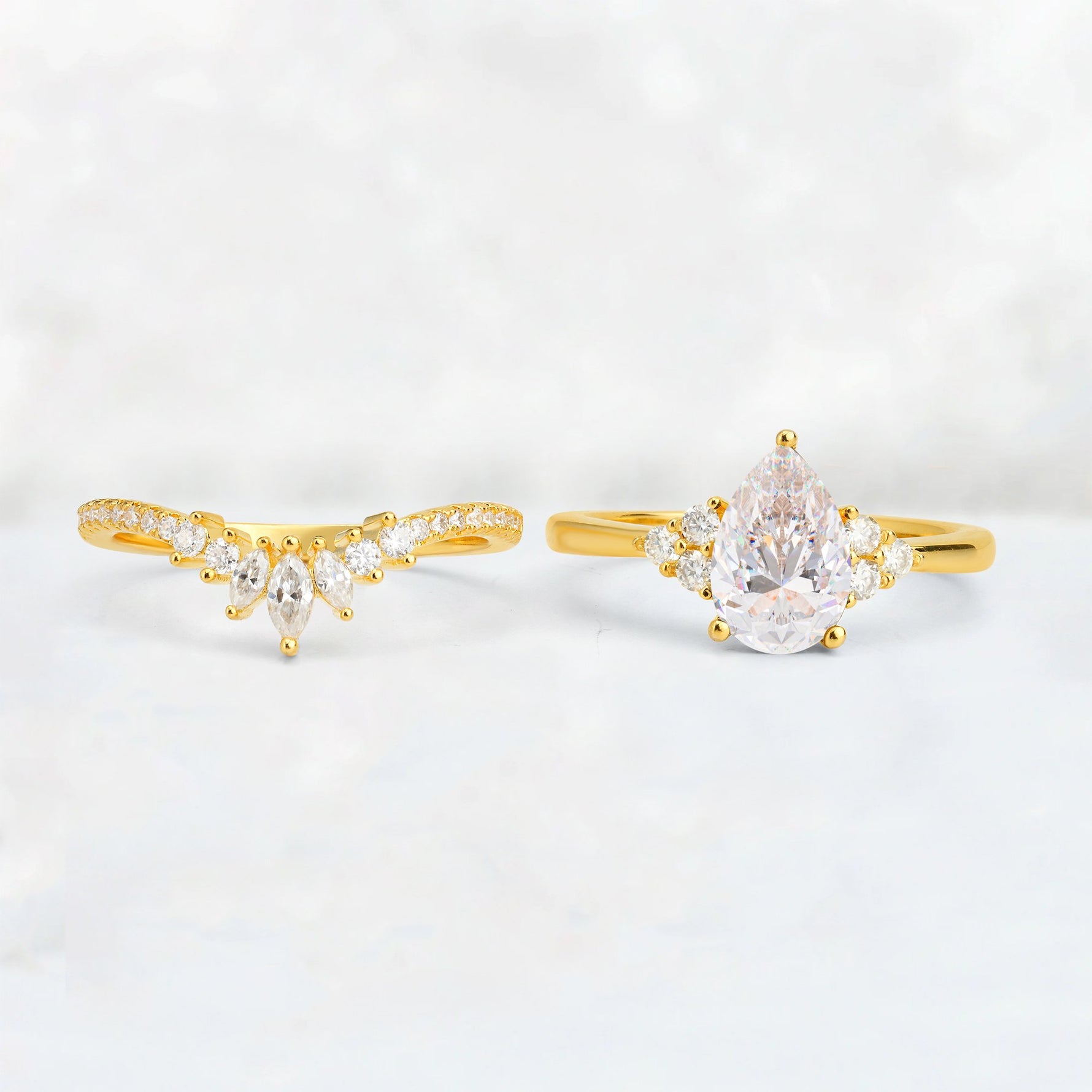 Pear Cut Moissanite Floral Chevron Bridal Ring Set - Additional view