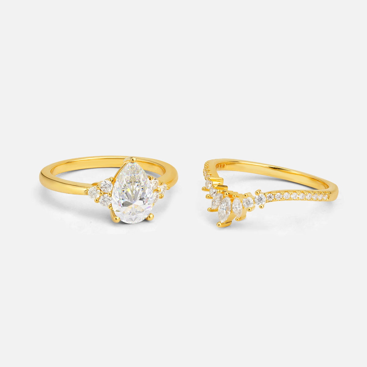 Pear Cut Moissanite Floral Chevron Bridal Ring Set - Additional view