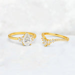Pear Cut Moissanite Floral Chevron Bridal Ring Set - Additional view