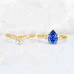 Pear Cut Sapphire Floral Chevron Bridal Ring Set - Additional view