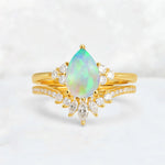 Pear Cut Fire Opal Floral Chevron Bridal Ring Set - Additional view