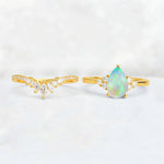 Pear Cut Fire Opal Floral Chevron Bridal Ring Set - Additional view