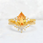 Pear Cut Citrine Floral Chevron Bridal Ring Set - Additional view