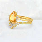Pear Cut Citrine Floral Chevron Bridal Ring Set - Additional view