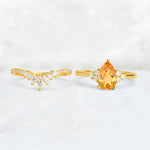 Pear Cut Citrine Floral Chevron Bridal Ring Set - Additional view