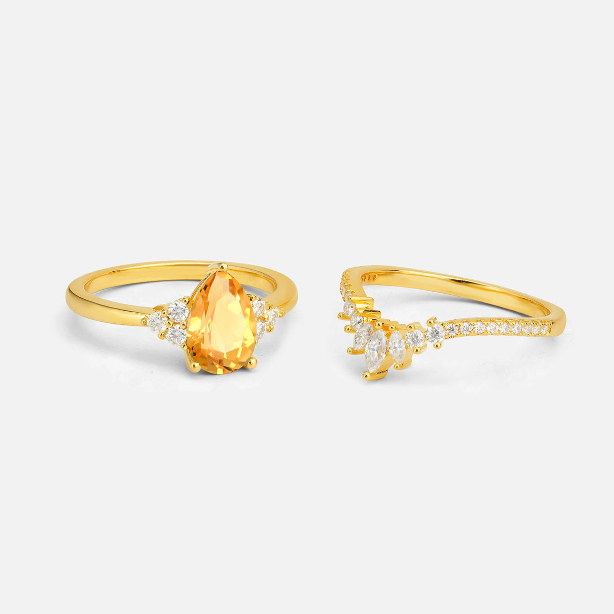 Pear Cut Citrine Floral Chevron Bridal Ring Set - Additional view