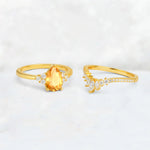 Pear Cut Citrine Floral Chevron Bridal Ring Set - Additional view