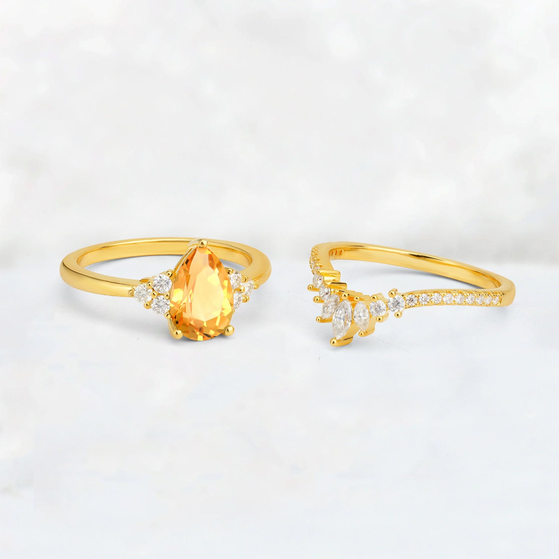 Pear Cut Citrine Floral Chevron Bridal Ring Set - Additional view