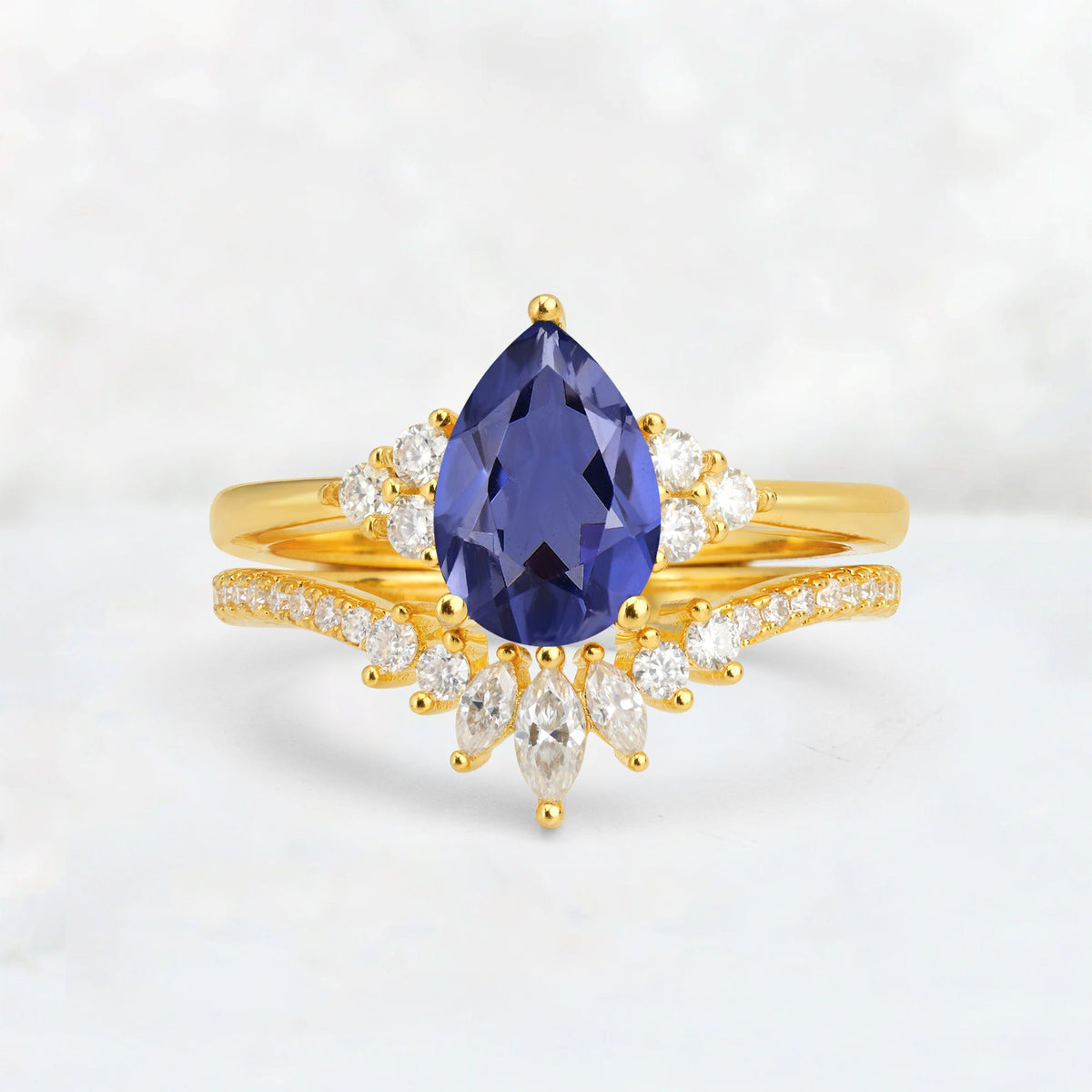 Pear Cut Tanzanite Floral Chevron Bridal Ring Set - Additional view