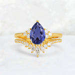 Pear Cut Tanzanite Floral Chevron Bridal Ring Set - Additional view