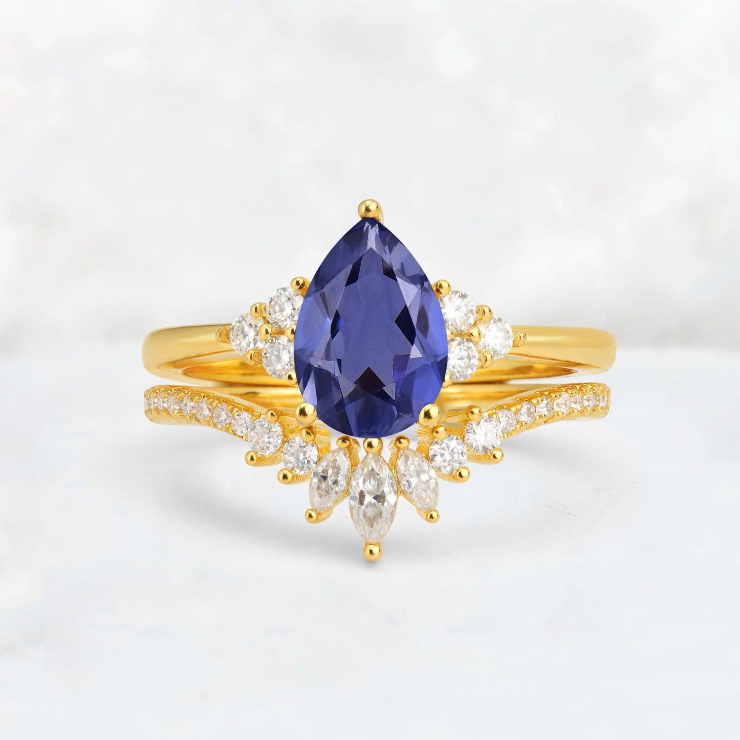 Pear Cut Tanzanite Floral Chevron Bridal Ring Set - Additional view