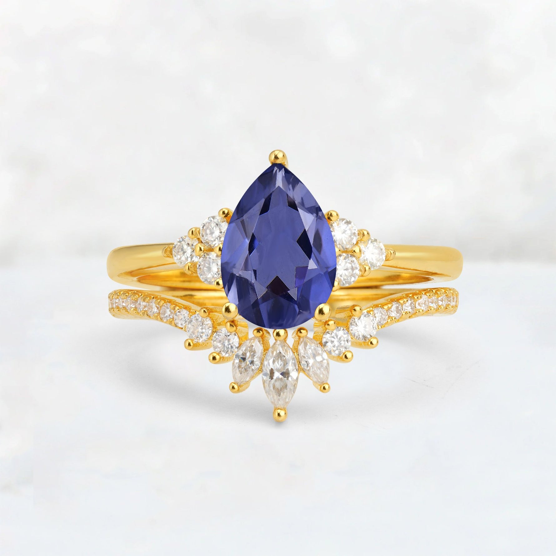 Pear Cut Tanzanite Floral Chevron Bridal Ring Set - Additional view