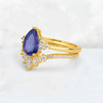 Pear Cut Tanzanite Floral Chevron Bridal Ring Set - Additional view