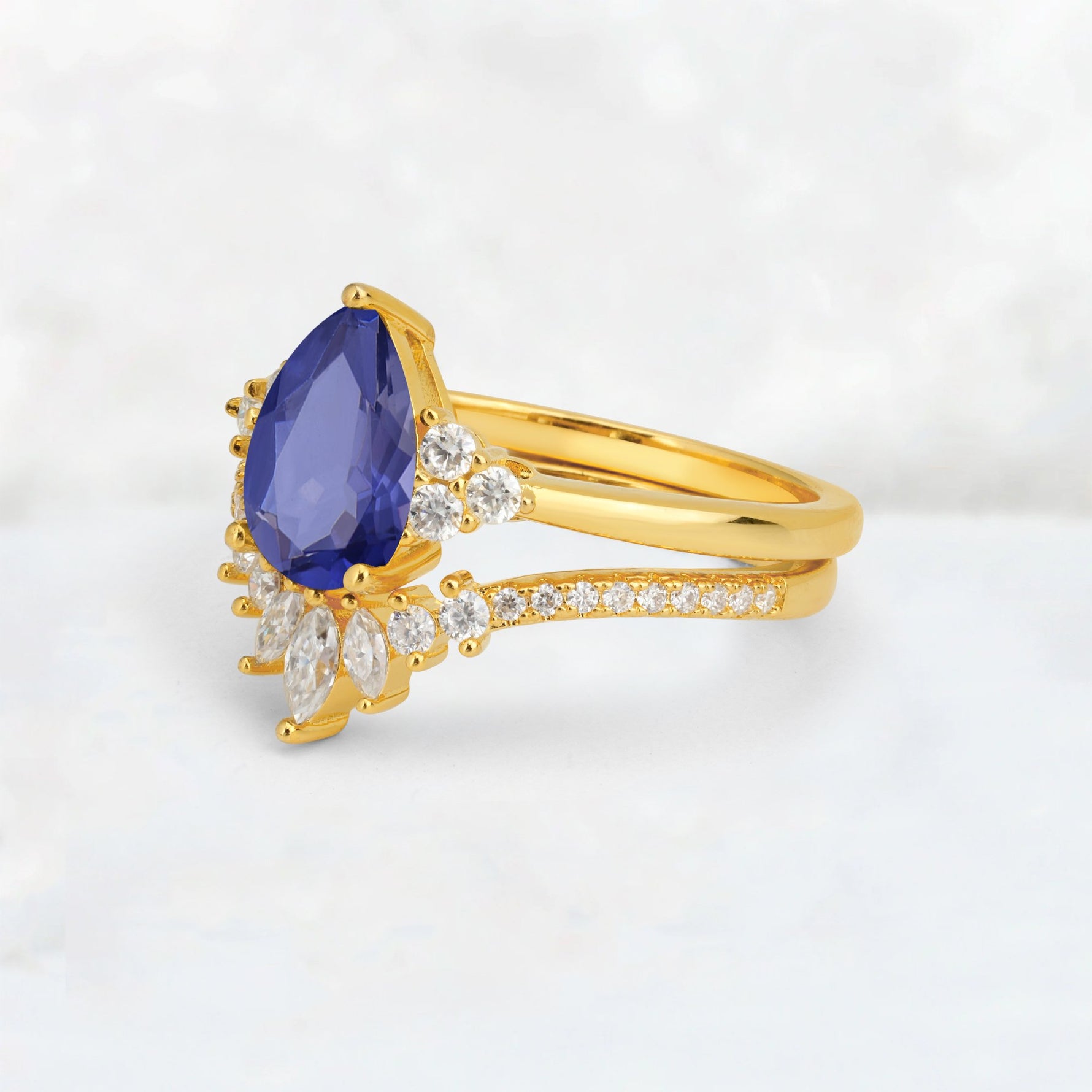 Pear Cut Tanzanite Floral Chevron Bridal Ring Set - Additional view
