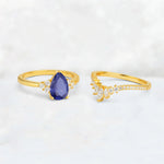 Pear Cut Tanzanite Floral Chevron Bridal Ring Set - Additional view