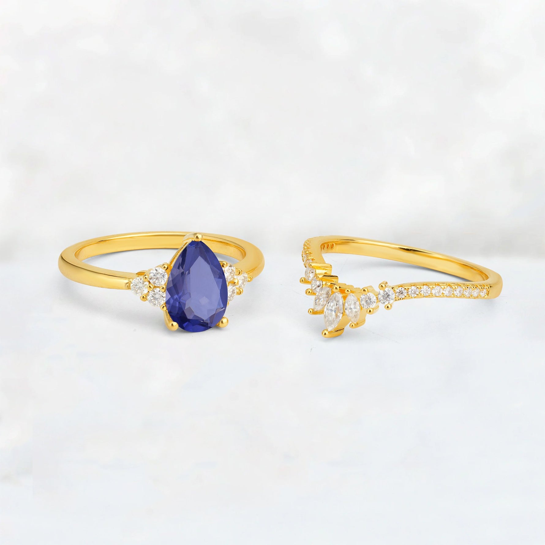 Pear Cut Tanzanite Floral Chevron Bridal Ring Set - Additional view