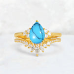 Pear Cut Turquoise Floral Chevron Bridal Ring Set - Additional view