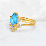 Pear Cut Turquoise Floral Chevron Bridal Ring Set - Additional view