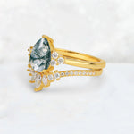 Pear Cut Moss Agate Floral Chevron Bridal Ring Set - Additional view