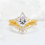 Pear Cut Lab Diamond Floral Chevron Bridal Ring Set - Additional view