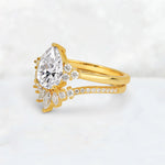 Pear Cut Lab Diamond Floral Chevron Bridal Ring Set - Additional view