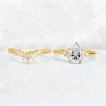 Pear Cut Lab Diamond Floral Chevron Bridal Ring Set - Additional view