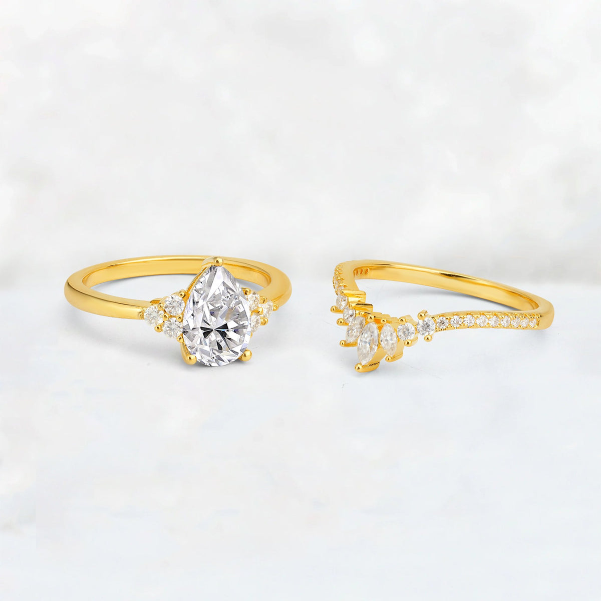 Pear Cut Lab Diamond Floral Chevron Bridal Ring Set - Additional view