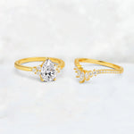 Pear Cut Lab Diamond Floral Chevron Bridal Ring Set - Additional view