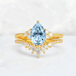 Pear Cut Aquamarine Floral Chevron Bridal Ring Set - Additional view