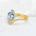 Pear Cut Aquamarine Floral Chevron Bridal Ring Set - Additional view