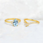 Pear Cut Aquamarine Floral Chevron Bridal Ring Set - Additional view
