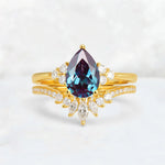 Pear Cut Alexandrite Floral Chevron Bridal Ring Set - Additional view