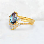 Pear Cut Alexandrite Floral Chevron Bridal Ring Set - Additional view