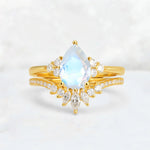 Pear Cut Moonstone Floral Chevron Bridal Ring Set - Additional view