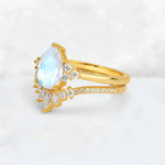 Pear Cut Moonstone Floral Chevron Bridal Ring Set - Additional view