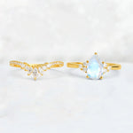 Pear Cut Moonstone Floral Chevron Bridal Ring Set - Additional view