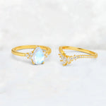 Pear Cut Moonstone Floral Chevron Bridal Ring Set - Additional view