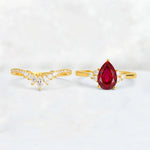 Pear Cut Ruby Floral Chevron Bridal Ring Set - Additional view