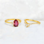 Pear Cut Ruby Floral Chevron Bridal Ring Set - Additional view