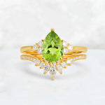 Pear Cut Peridot Floral Chevron Bridal Ring Set - Additional view