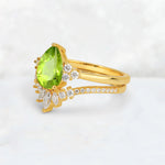 Pear Cut Peridot Floral Chevron Bridal Ring Set - Additional view