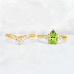 Pear Cut Peridot Floral Chevron Bridal Ring Set - Additional view