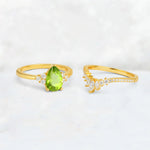 Pear Cut Peridot Floral Chevron Bridal Ring Set - Additional view