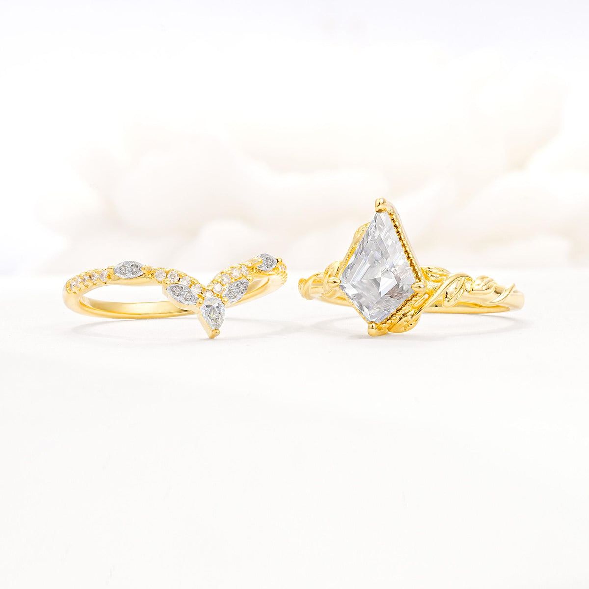 Nature-Inspired Kite Cut Moissanite Bridal Set with Leaf Accents - Additional view