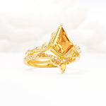 Nature-Inspired Kite Cut Citrine Bridal Set with Leaf Accents - Rose-Gold