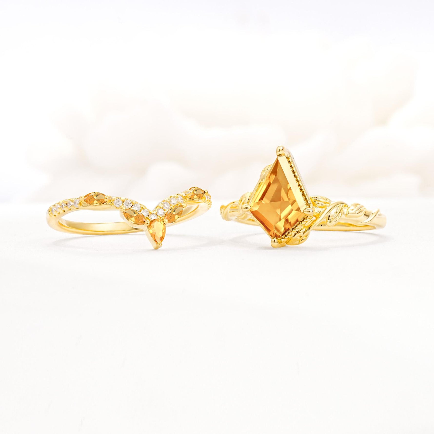 Nature-Inspired Kite Cut Citrine Bridal Set with Leaf Accents - Additional view